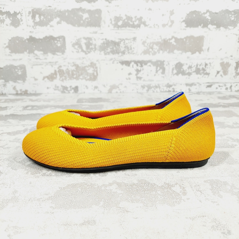 New Rothy's The Flat Yellow Knit Round Toe Slip On Loafers E75